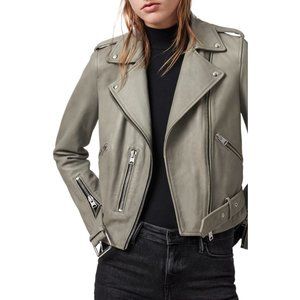 Allsaints Balfern Leather Biker Jacket in Grey US 10 Women's